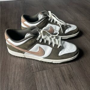 Nike Dunk Low in White and Olive with Tan Accents